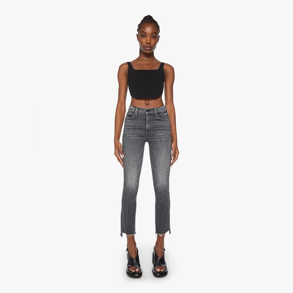 MOTHER Denim - Mother Women’s Insider Crop Step Fray Faded Black Stretch USA Made Jeans Size 30
